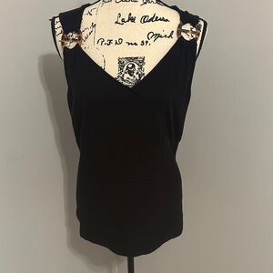 August Silk black Sleeveless Top with Buckle Detail